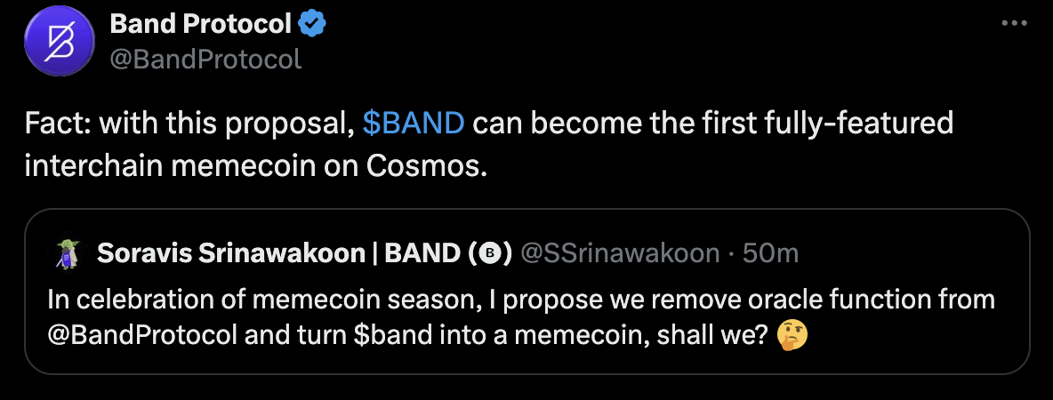 Band Protocol：若删除预言机功能，BAND将转型为Memecoin