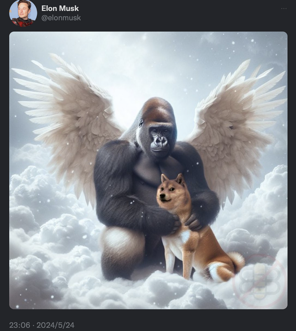 马斯克发布AI生成的狗狗币图片
