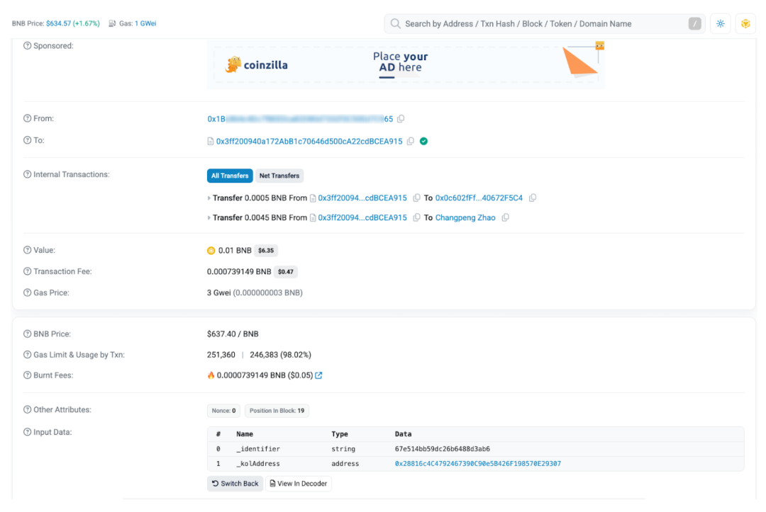 黑客教你如何用0.01 BNB“白嫖”CZ